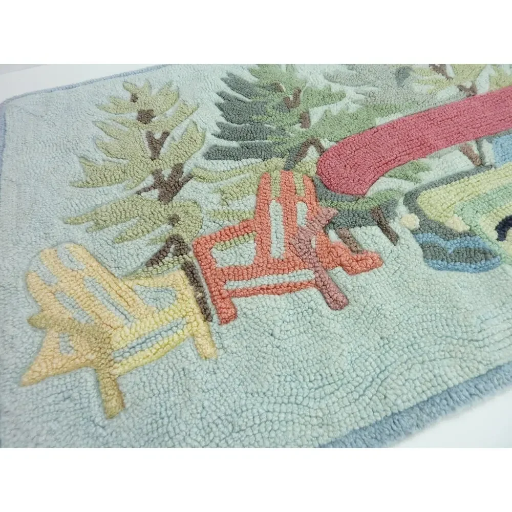 Vintage Hooked Camper Rug Countrycore Canoe Lawn Chair Small Rug Carpet Bath Mat